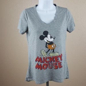 Disney Women's V-neck T-shirt Size XS Gray Mickey